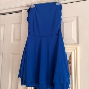 Women’s blue strapless dress